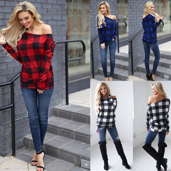 

autumn women's long sleeve t-shirt plaid loose casual o-neck t-shirt holiday daily casual fashion wear, White