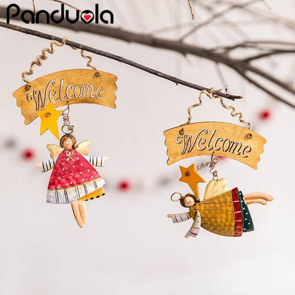 

christmas decorations tree hanging angel bear santa bells decoration xmas party ornament metal pendants giftswith welcome sign1