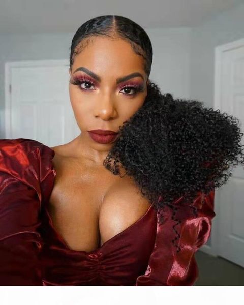 

kinky curly ponytail extensions hair piece hairpiece pony tail extension 120g wrap drawstring ponytail human hair 20" for women, Black