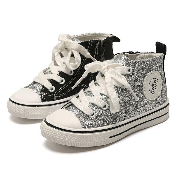 

kids shoes for girl children canvas shoes boys sneakers spring autumn girls shoes glitter short solid fashion children shoe 201201, Black