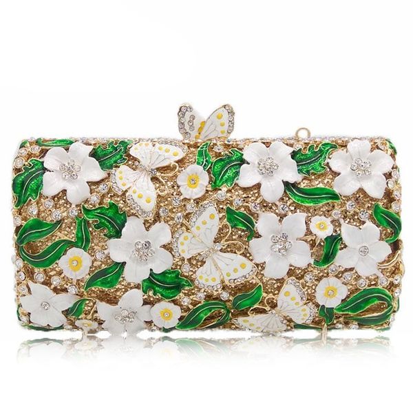 

luxury gold metal purse and handbags for women 2020 white floral evening clutch bags crystal ladies clutches female shoulder bag