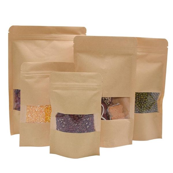 

10pcs brown moisture-proof reusable kraft paper bag gift candy snack bag bean nut grain storage kitchen wrapping supplies