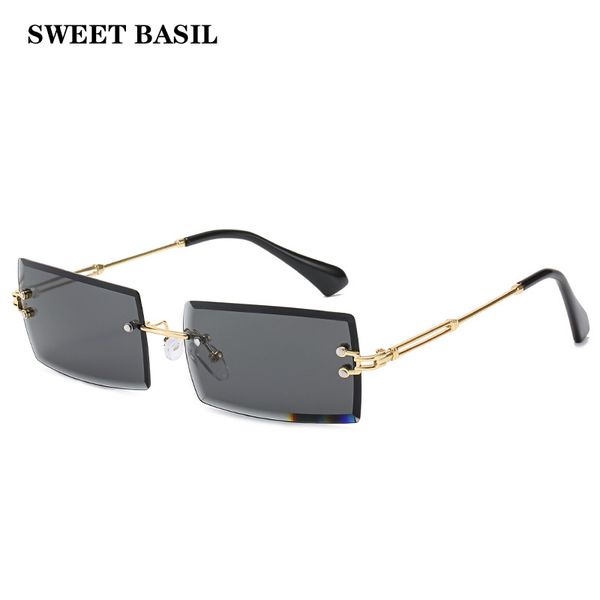 

basil 2021 new square sweet rimless sunglasses women brand fashion alloy frame vintage gradient sun glasses female shade uv400