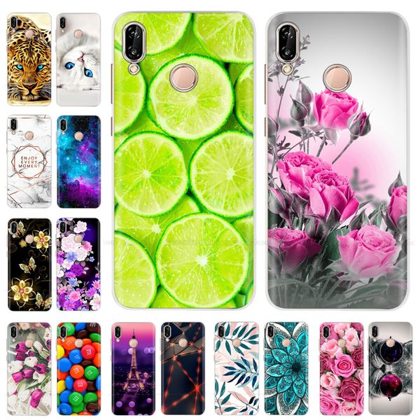 

flower p20 silicone back cover tpu phone case for huawei p20lite p 20 lite full protective coque etui