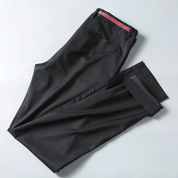 

summer men's fashion business casual pants male long slim trousers,basic style stars embroidery pants1, Black