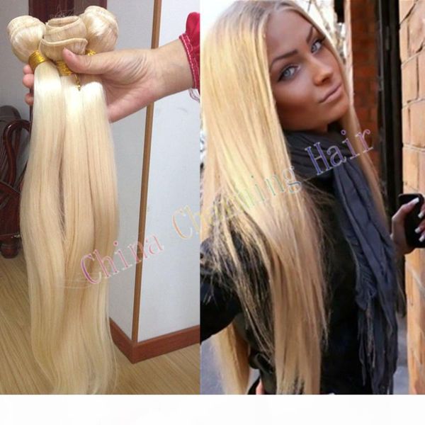 

platinum blonde weave 100% unprocessed russian 613 blonde straight human hair extensions 8-30inch 3 bundles sale, Black