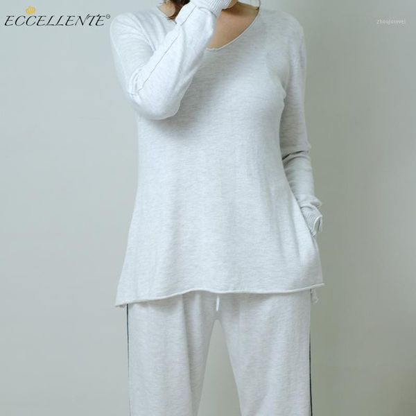 

eccellente custom-made autumn/winter women's casual loose v-neck cashmere two-piece set1, Gray