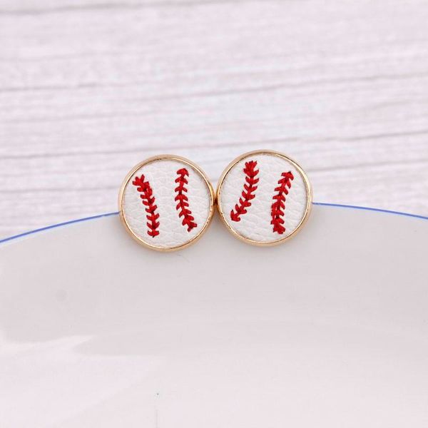 

16mm embroidery baseball stud earrings cheetah animal print hairy genuine leather studs for women gold softball earrings sports jewelry, Golden;silver