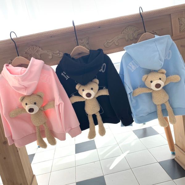 

new cotton baby bear children's sweater, button down bear can be taken off as a doll boy girl pullover hoodie 00939, Black
