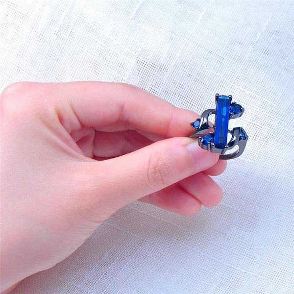 

урожай женский синий кристалл камень кольцо charm геометрическая черное золото кольцо цвета квадратные обручальные кольца большие панк для ж, Slivery;golden
