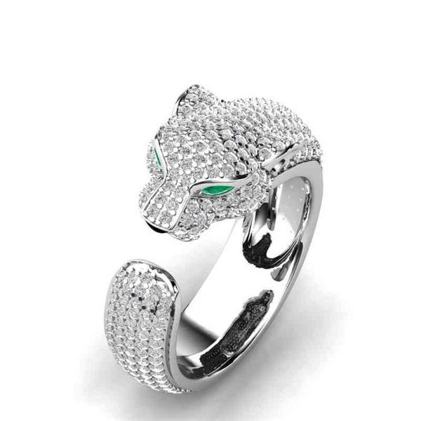 

fashion full crystal inlaid leopard ring opening personality wedding party jewelry gift, Silver