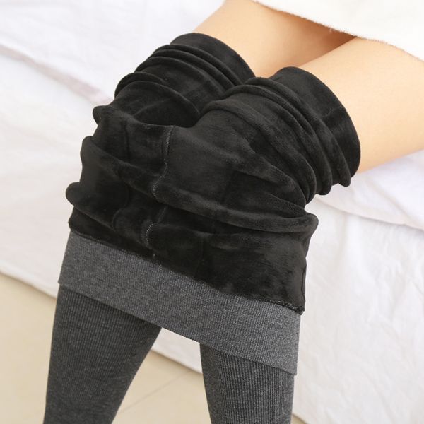 

warm winter leggings velvet thick tights women korea fashion stripes hip lift slim leg pants winter bottoms 300g thickened, Black;pink