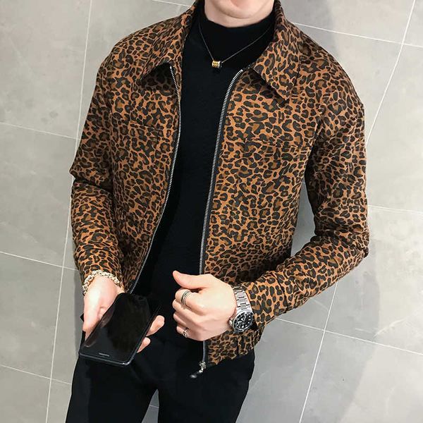 

casual jacket mens chaqueta hombre bomber jacket men 2021 autumn leopard print zipper jacket flow loose coat chaqueta hombre dt191030, Black;brown