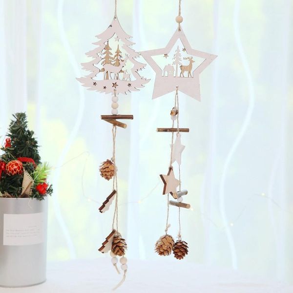 

christmas decorations wooden ornaments wood star pendants pine cone tree drop xmas decor decoration for home1
