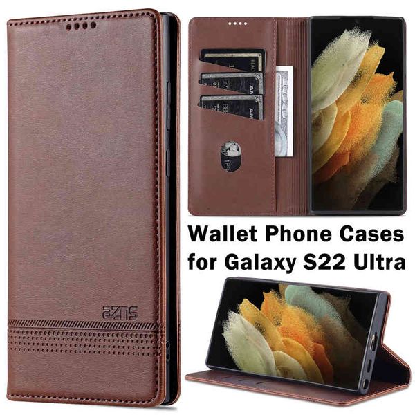 

wallet phone cases for samsung galaxy s22 s21 s20 ultra s10 s9 plus, pure colour calfskin texture pu leather flip kickstand cover case with