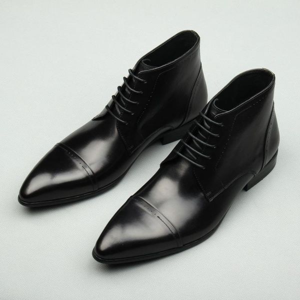 

ankle men leather boots men large size cowhide boots pointed toe genuine leather cow full grain split, Black