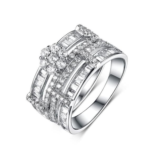 

2pcs set white gold color wedding round classic rings for women zircon ethnic jewelry accessories bague bijoux, Slivery;golden