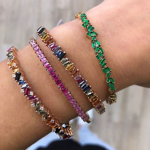 

rainbow baguette cz band bangle bracelet for women colorful firework cz gorgeous women jewelry