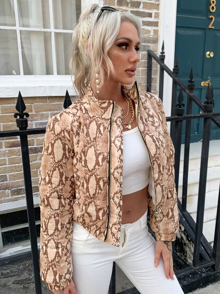 

eilly bazar zip up snakeskin puffer jacket k3tl#, Black