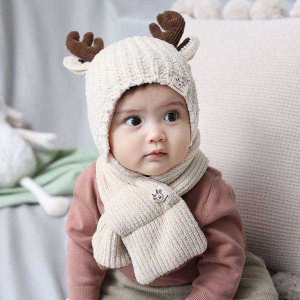 

scarf autumn and winter new children's kacakid warm baby elk knitted hat 2086, Red;brown