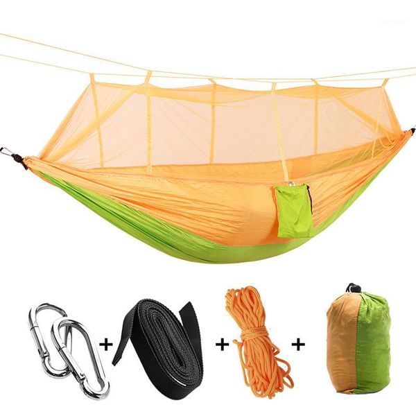 

camp furniture outdoor camping hammock with mosquito net strength parachute fabric hanging bed hunting sleeping swing1