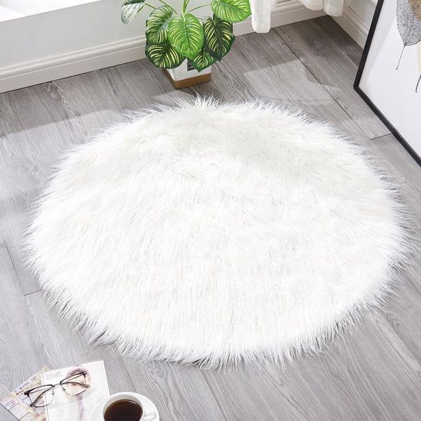 

round girl soft artificial sheepskin rug chair cover bedroom mat artificial wool warm hairy carpet seat textile fur area rugs1