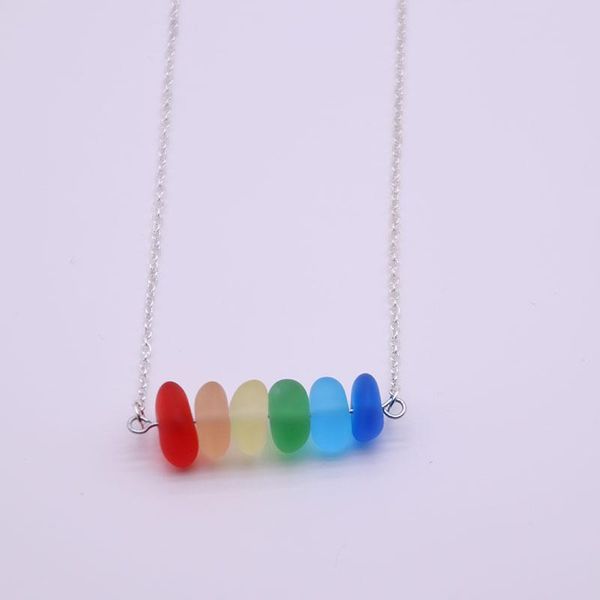 

pendant necklaces 6pcs 9-12mm sea glass necklace with silver color natural rainbow for women christmas gift jewelry