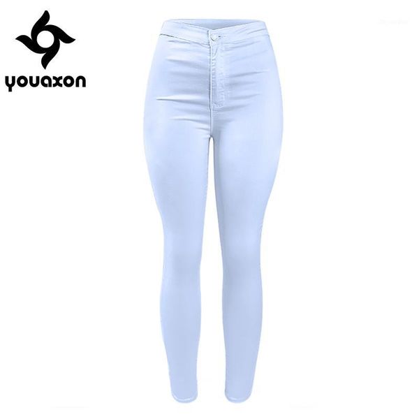 

1888 youaxon women`s high waist white basic casual fashion stretch skinny denim jean pants trousers jeans for women1, Blue