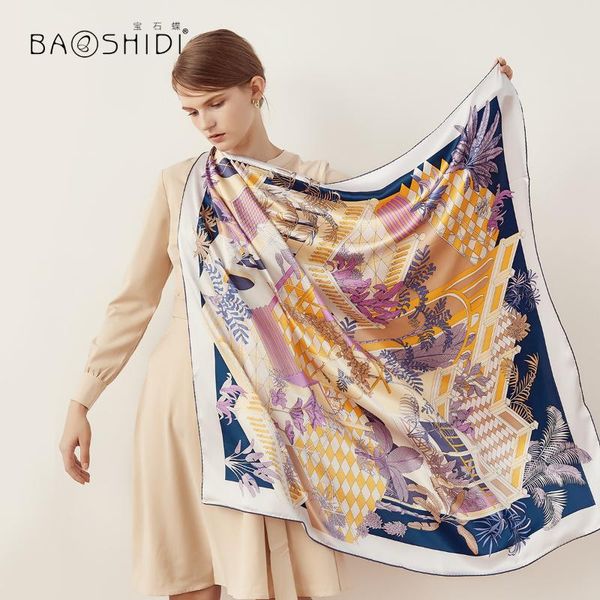 

scarves butterfly autumn silk large square scarf western style fashion all-match mulberry shawl dual-use/roof garden, Blue;gray