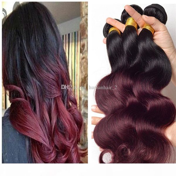 

ombre hair extensions brazilian virgin hair body wave two tone 1b 99j burgundy wine red ombre brazillian human hair weave bundles 3pcs lot, Black;brown
