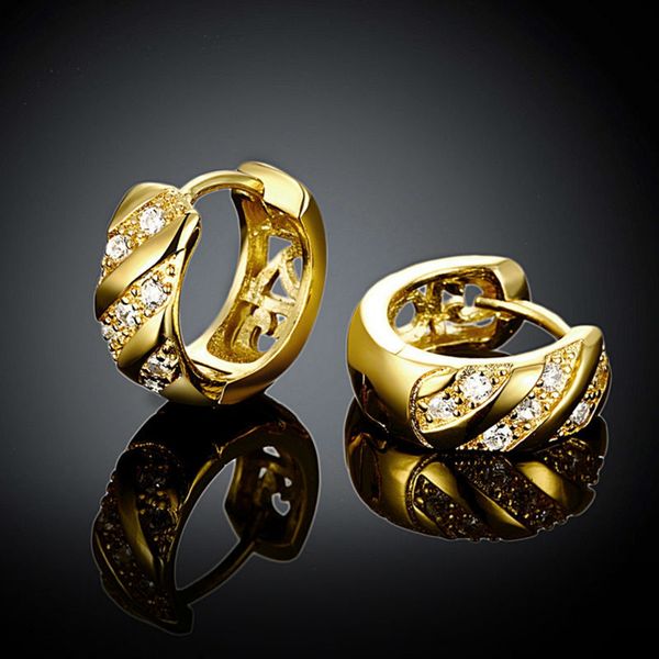

thick huggie earrings 18k yellow gold filled womens hoop earrings hoop earrings inlaid tiny zircon, Golden;silver