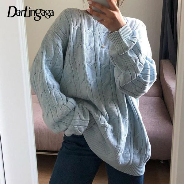 

darlingaga мода twisted сыпучие крупногабаритные вязаный свитер твердая повседневный осень зима пуловер 2020 длинные женские свитера jumper, White;black