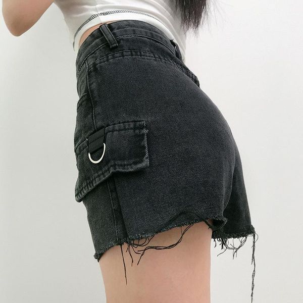 

goth dark vintage gothic punk shorts harajuku chain summer 2020 streetwear emo y2k women's shorts high waist button torn edge1, White;black