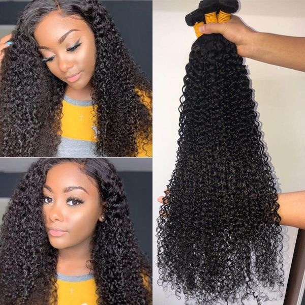 

30 inch kinky curly hair bundles brazilian remy human hair extensions 1 3 4 bundles thick kinky curly bundles, Black