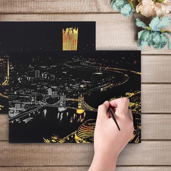 

40x28cm магия царапина art ватман city night view зачистка картина творческого diy декомпрессионных подарки дети образование игрушка sqcxnd