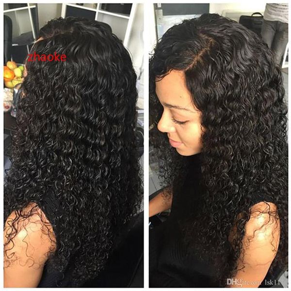 

360 lace frontal wigs 150% density deep wave human wig 360 lace headgea630, Black;brown
