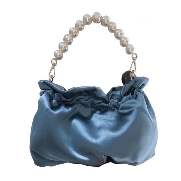 

fashion women pleated cloud shoulder bags pearl chain elegant small totes purse female crossbody messenger handbags