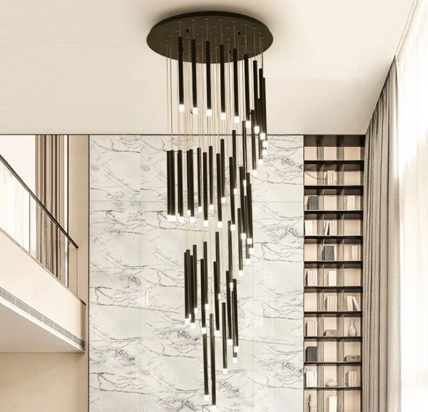 

modern led chandelier minimalist duplex floor fashion atmosphere nordic living room lamp villa spiral staircase long hanging