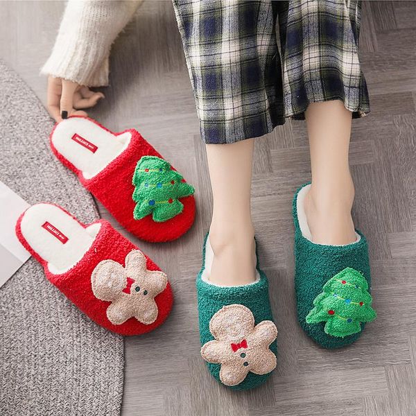 

new winter soft christmas warm home slippers three-dimensional gingerbread men non-slip indoor cotton slippers, Black