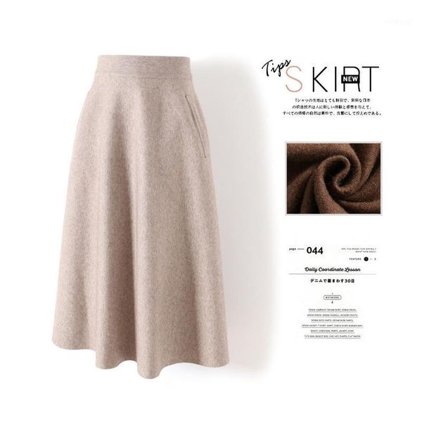

2020 high waist knitted winter a-line thick fashion women autumn brown skirt faldas jupe femme saia1, Black