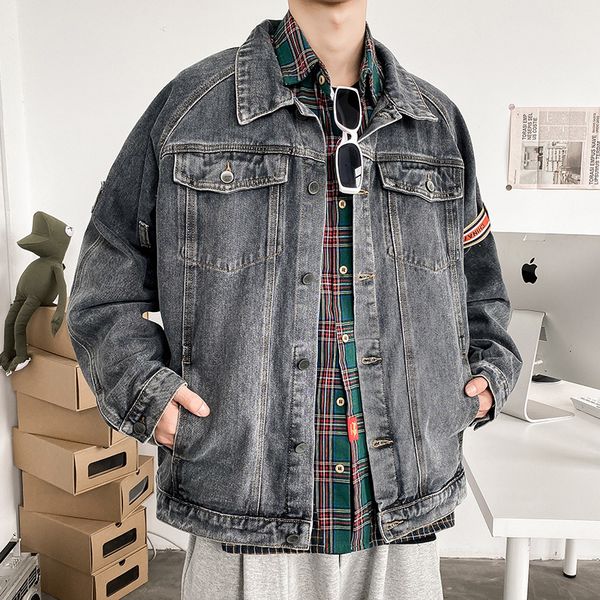 

2021 new japan style spring autumn men's fashion denim jeans jacket casual streetwear clothes lhpv, Black;brown