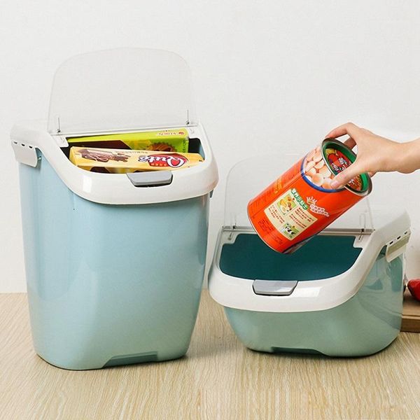 

storage bottles & jars 15kg rice box sealed moisture-proof large capacity grain flour container kitchen flip cover gray-l1