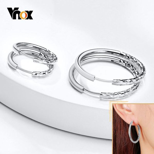 

vnox minimalist metal hoop earrings for women,hammer texture stainless steel circle punk earrings,simple girl jewelry, Golden;silver