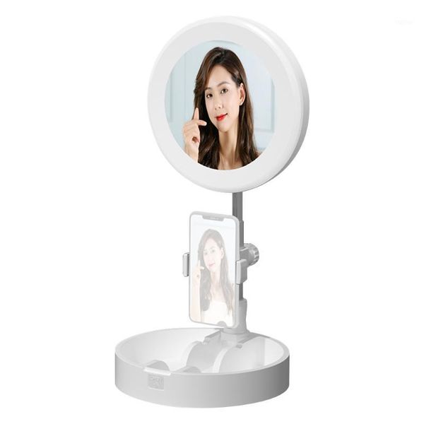 

flash heads portable video fill led ring light foldable desk circle po lamp dimmable with makeup mirror phone holder for volg youtube1