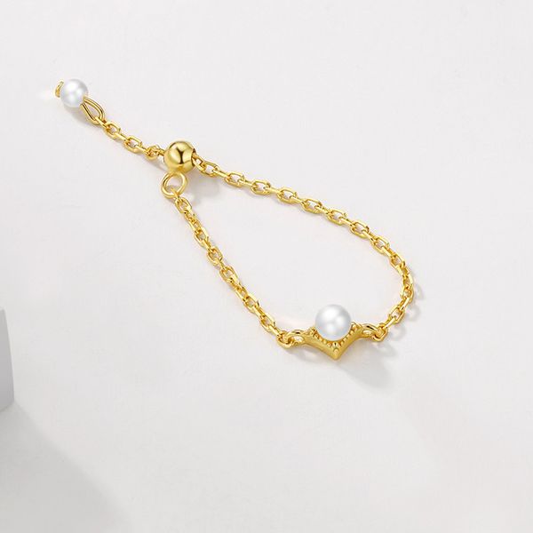 

2020 designer new fashion simple pearl inlaid silver chain diamond ring sweet temperament fresh wild ring