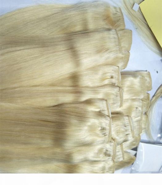 

100g 5clips set 100% human hair color blonde single drawn clip in hair extensions, Black