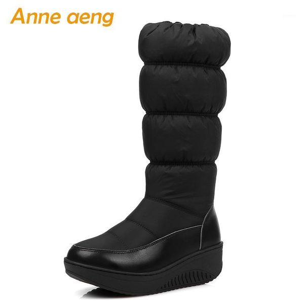 

2020 new winter mid-calf boots middle wedge heel waterproof zipper ladies women shoes black down snow boots big size 35-441