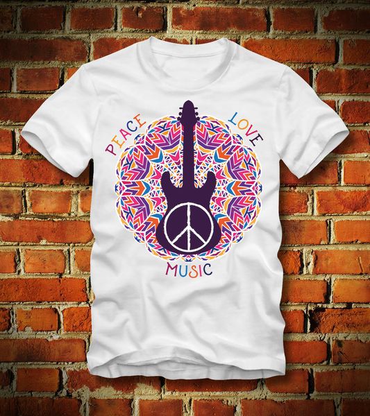 

peace love music guitar retro hippie 70s er woodstock liebe cool casual pride men fashion sport hooded sweatshirt hoodie t shirt