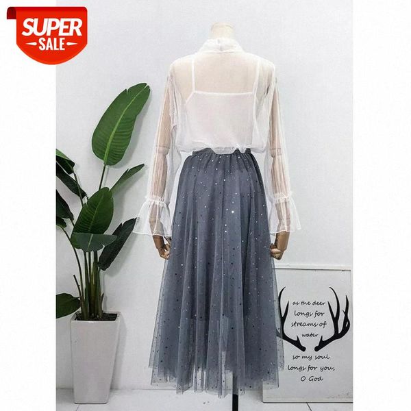 

new women high waist pleated skirt long skirt swing star moon tulle skirts #cw87, White;black