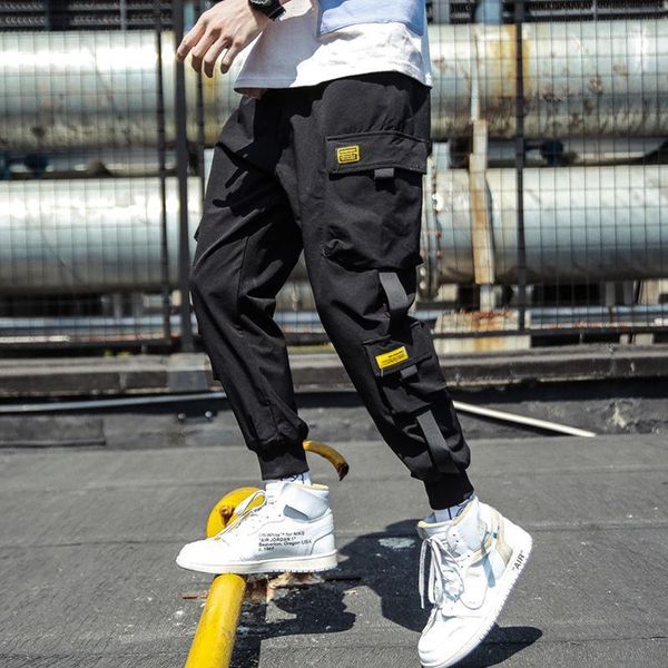 

men's pants 2021 spring hip hop joggers men black harem multi-pocket ribbons man sweatpants streetwear casual mens m-3xl1